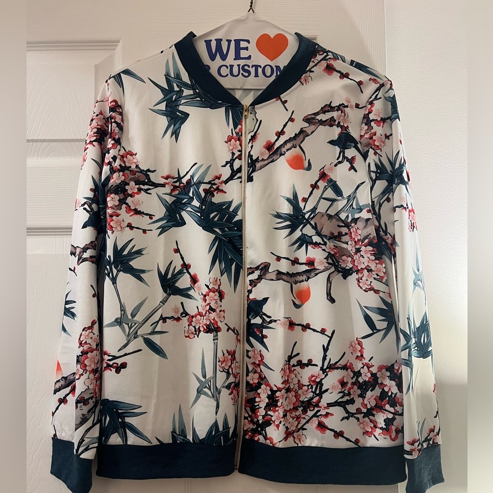Floral Bomber Jacket with multicolor Accents